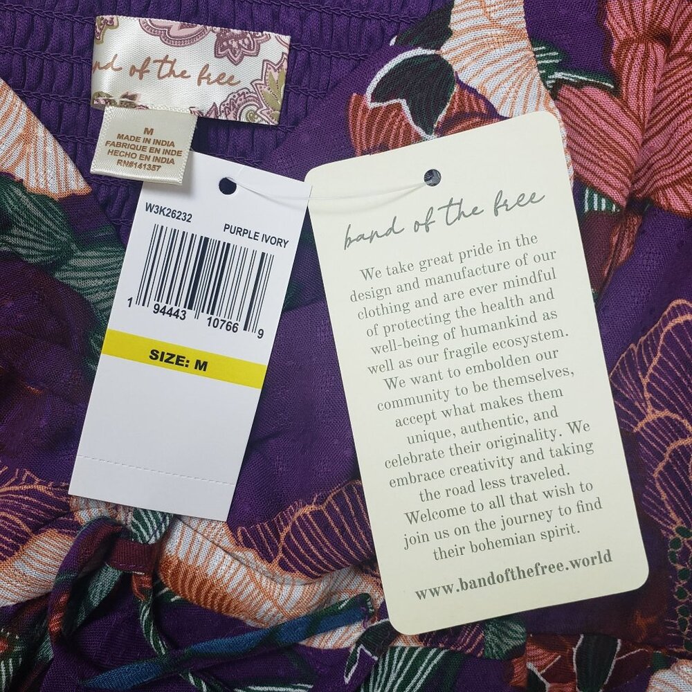 Band Of The Free Floriane LS Blouse Womens Medium Purple Ivory Boho Coquette NWT - Picture 11 of 16